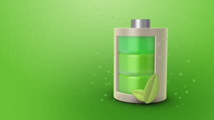 Ecofriendly Lithium ion battery charging animation with green leaf symbol 
