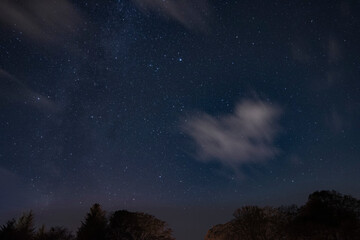Night full of stars and some clouds and trees in the background. Night view of the sky many constellations