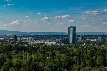 European Central Bank panoramic view ECB view from Goetheturm with the Stadtwals in front