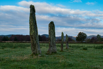 Prehistoric standing stones on a beautiful morning in Scotland Ancient stones standing in Argyll. Used for old rituals and celebrations