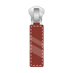 zipper puller with leather insert vector illustration. Vintage or modern metal or leather zipper pull for backpack, sportswear © PCH.Vector