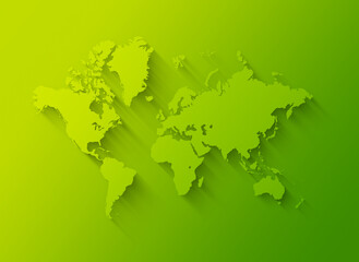 World map illustration on a green background