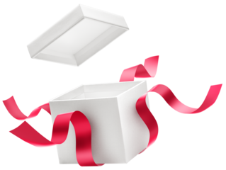 Opened gift box with red ribbon