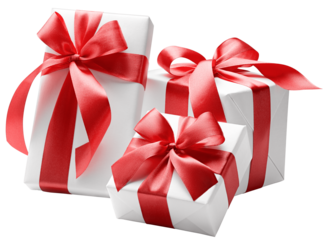 White gift boxes with red bows 