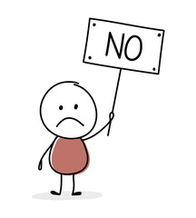 Sad stickman with text on a plate - no. Vector