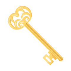vintage golden key flat vector illustration. Collection of door key isolated on white background. Protection, security, safety