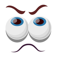 Comic pensive face expression vector illustration. Eyes and mouth of cute, funny or angry cartoon character isolated on white background
