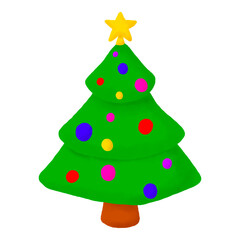 Christmas tree illustration decorated with colorful balls with chalk effect