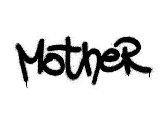 Black spray graffiti quote MOTHER over white.
