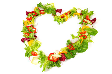 Mixed Salad Heart Shape isolated on white Background