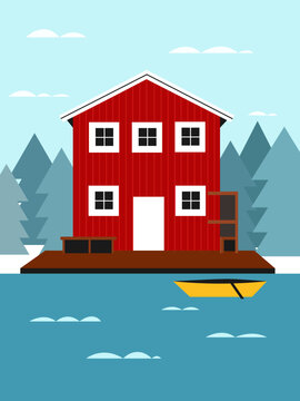illustration of a house with boat