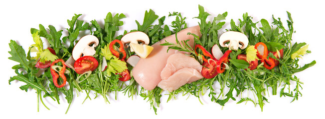Raw Chicken Breast - Fresh Rocket Salad Lettuce Panorama