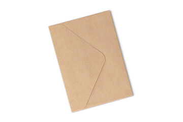 Kraft paper envelope with black postcard mockup isolated on white background. 3d rendering.
