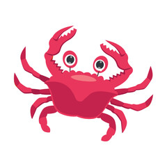 Crab with claws, ocean or sea creature character vector illustration. Cute funny underwater animal for kids isolated on white background