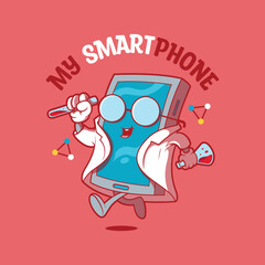 Scientist smartphone character running vector illustration. Future, science, technology design concept.