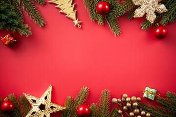 Fototapeta na wymiar Christmas background design concept with beautiful decors and tree branch.