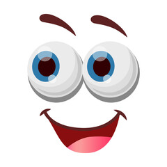 Comic overjoyed and surprised face expression vector illustration. Eyes and mouth of cute, funny or angry cartoon character isolated on white