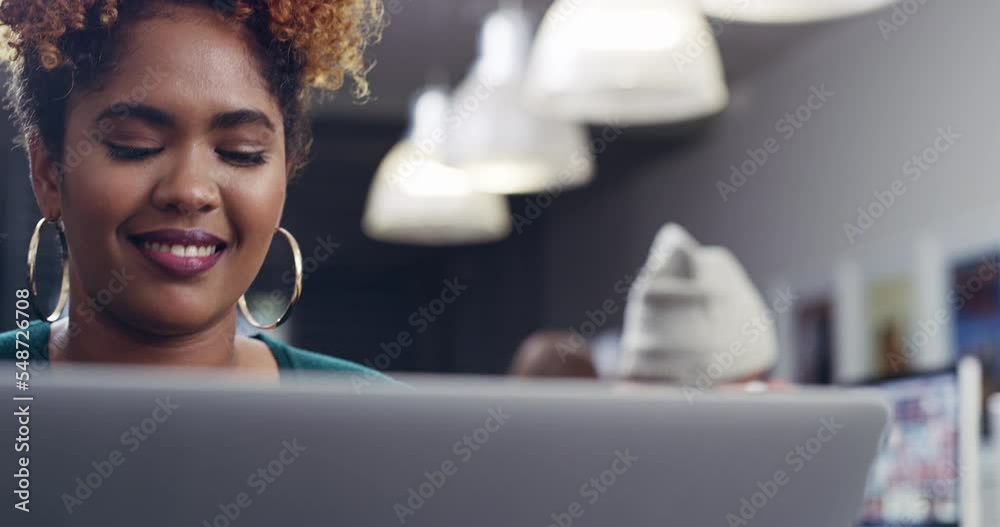 Poster student, face and laptop with a woman browsing online for university assignment research while in sc