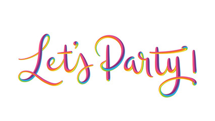 LET'S PARTY colorful 3D effect brush lettering banner on transparent background
