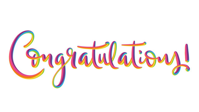 CONGRATULATIONS! colorful brush lettering on transparent background