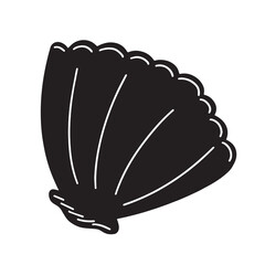 Clam shell icon silhouette glyph. Black colored simple vector illustration isolated on plain white background. Doodle drawing sea creature, can be found at beach. Summer vibes animal.