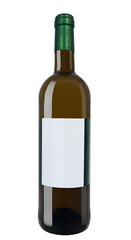 White wine bottle isolated with blank label.