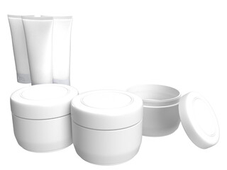 Set of cosmetic creme jars and cream tubes..