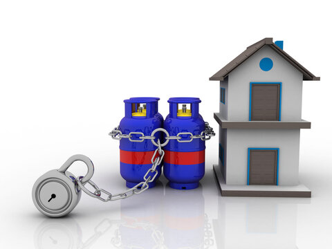 3D rendering illustration Gas Cylinder protection lock with home