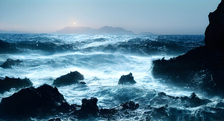 Crashing ocean waves. Sunlight. Beautiful view. 