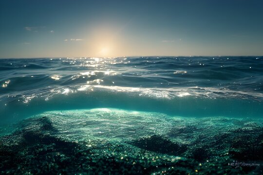 Sparkling ocean waves. Sunlight. Peaceful, beautiful view.