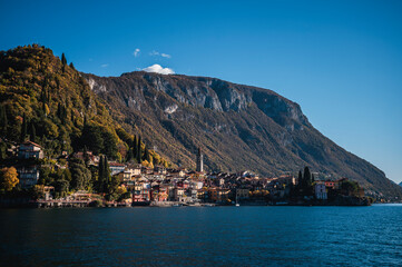 View of the city of Varenna and Lake Como in Italy