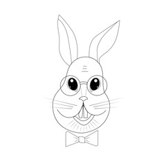 The muzzle is a rabbit with a bow tie. Vector, linear drawing symbol of 2023