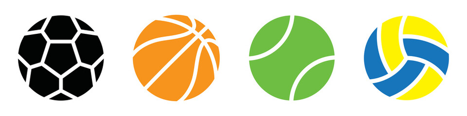 Sport balls icon. Ball icons. Balls for football, basketball, tennis and volleyball icon, vector illustration