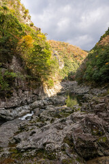 紅葉と渓谷の綺麗な秋の長門峡　山口県