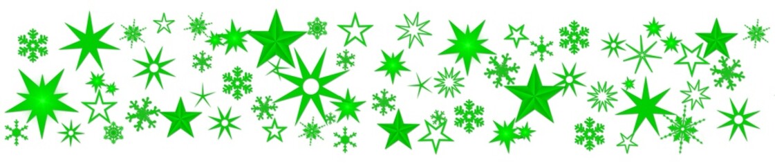 Christmas decoration in green on banner - different snowflakes and ice stars on white background - 3D Illustration