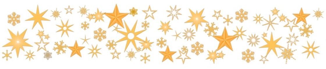Christmas decoration in orange on banner - different snowflakes and ice stars on white background - 3D Illustration