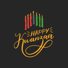 Happy Kwanzaa lettering, seven candles for Kinara