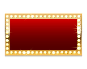 Retro light bulb or light vintage signboard on red background. Vector illustration