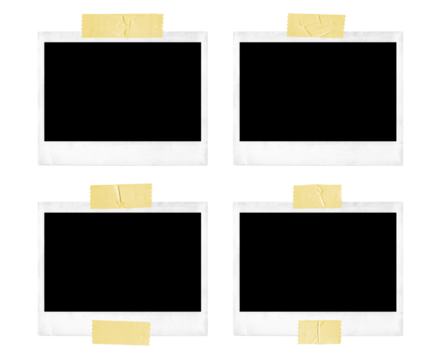 Polaroid photo frames with tape strips on transparent background, extracted, isolated, png file