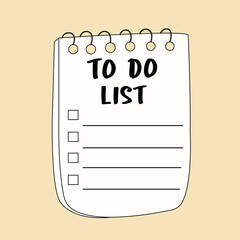 Cute flat cartoon illustration with copybook and to do list. Concept of planner and self-care.