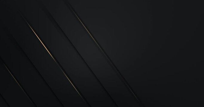 4k Abstract luxury black grey gradient backgrounds with diagonal golden metallic stripes. Geometric graphic motion animation. Seamless looped dark backdrop. Simple elegant universal minimal 3d sale BG