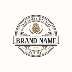 Brewery handwritten lettering logo, label, badge template with the hop for beer house, bar, pub, wine whiskey retro vintage logo