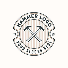 Set of vintage carpentry and hammer mechanic labels, emblems, and logo