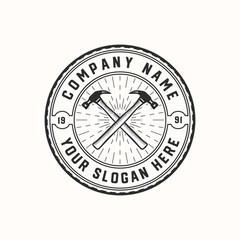 Set of vintage carpentry and hammer mechanic labels, emblems, and logo