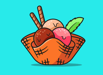 Helado, cono, barquillo, ice cream, postre, ilustración, vaso de helado	