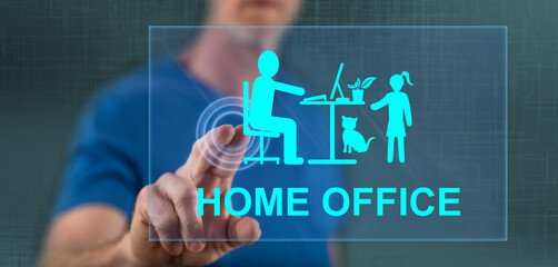 Man touching a home office concept