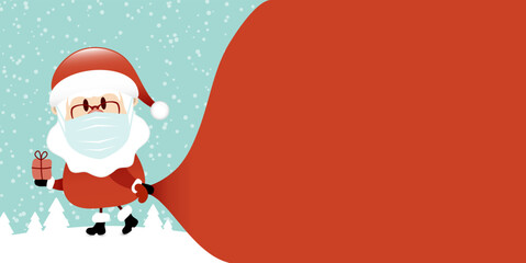 Weihnachtsmann Maske Zieht Sack Vorwärts Wald Türkis Dunkelrot