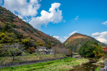Fototapeta na wymiar 紅葉と渓谷の綺麗な秋の長門峡　山口県