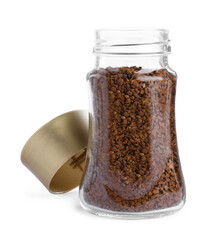 Glass jar of instant coffee isolated on white