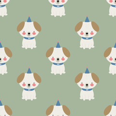 Seamless pattern with cute Dog. Vector illustration. For card, posters, banners, printing on the pack, printing on clothes, fabric, wallpaper.